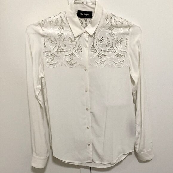 The Kooples Woman’s Long Sleeve White Blouse Floral Lace Front & Back Yoke. - Picture 1 of 10